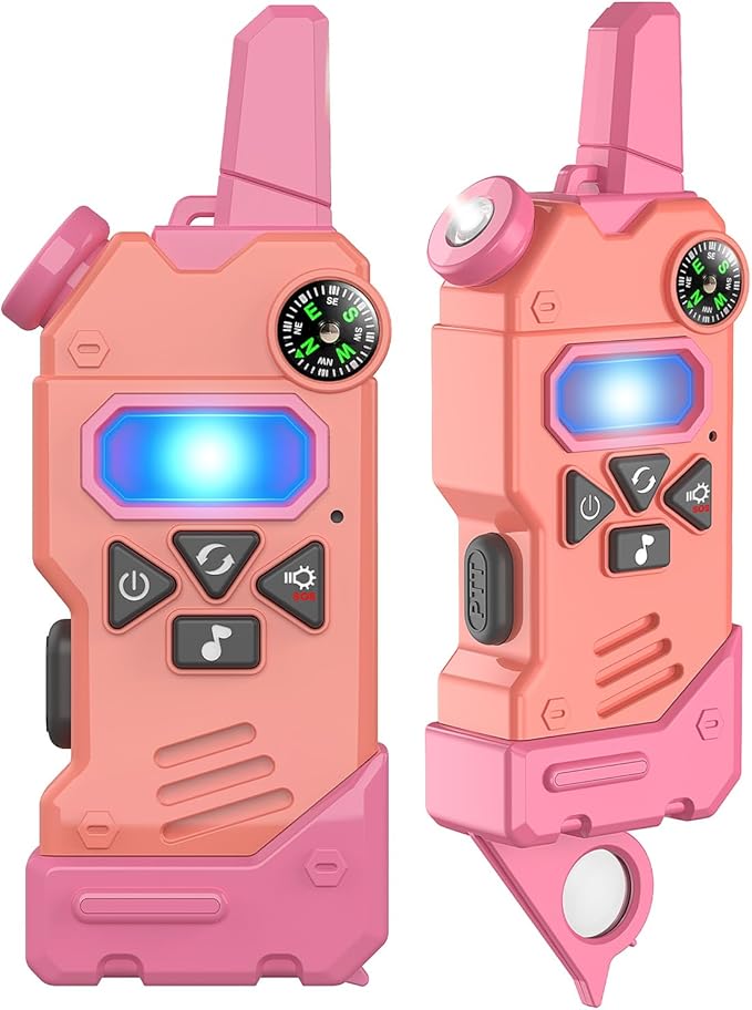 Walkie Talkies for Kids,5 Colourful Channels 2 Way Radio,Compass Flashlight and Magnifying Glass,3 Miles Long Range for Adventure Game,Outside, Camping, Hiking,Toys for 3-12 Year Old Boys Girls Kick Boosters