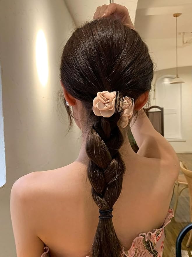 3 Pack Small Hair Clips, Camellia Claw Clips for High Ponytail,Flower Hair Accessories Travel Beach Holiday Birthday Gift for Mother Girl Thick Thin Long Hair(Pink Champagne White) Agirlvct