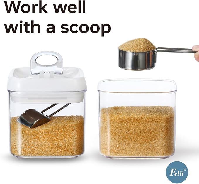 Felli Flip Tite Food Storage Container 5" LARGE Size Airtight Lid Lock Top, Stackable Kitchen Canister for Space Saving, Pantry Fridge Cupboard Organizer, Spice Seasoning Pet Treats Snack (1.1 qt) Felli
