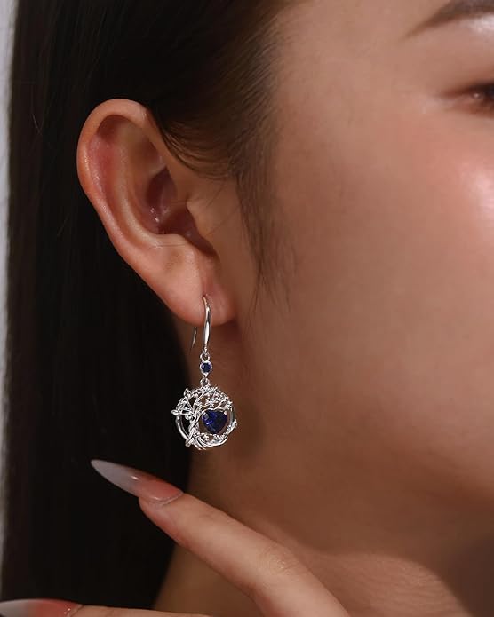 FANCIME Tree of Life Dangle Drop Earrings 925 Sterling Silver Dainty Round Gemstone Birthstone Earring Fine Jewelry Birthday Christmas Gifts for Her Women FANCIME