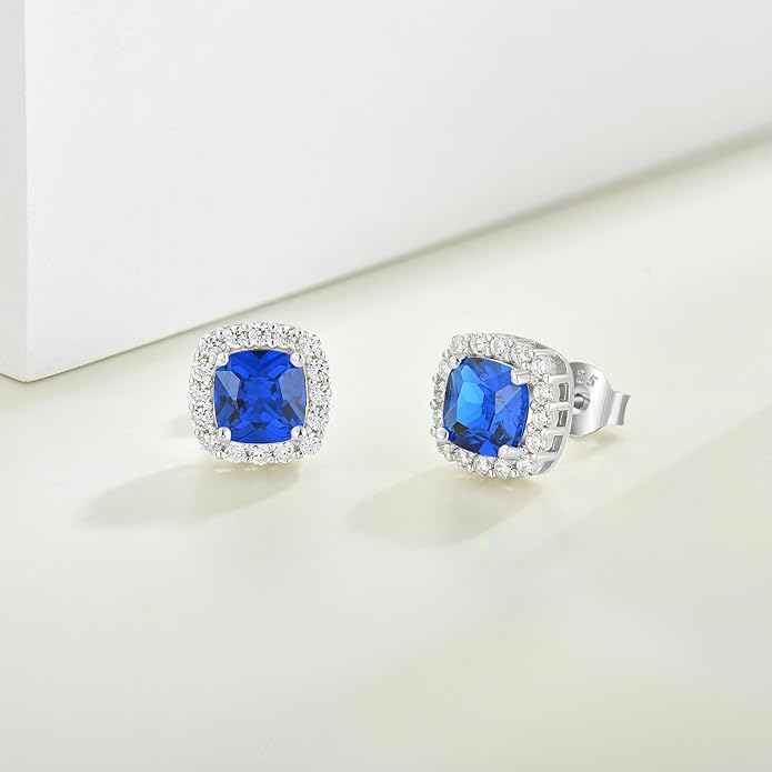 Women's Earrings 925 Sterling Silver Square Halo Stud Earrings With 5A Cubic Zirconia Birthstone Statement Earrings Jewelry Gifts for Women TIMFROZ