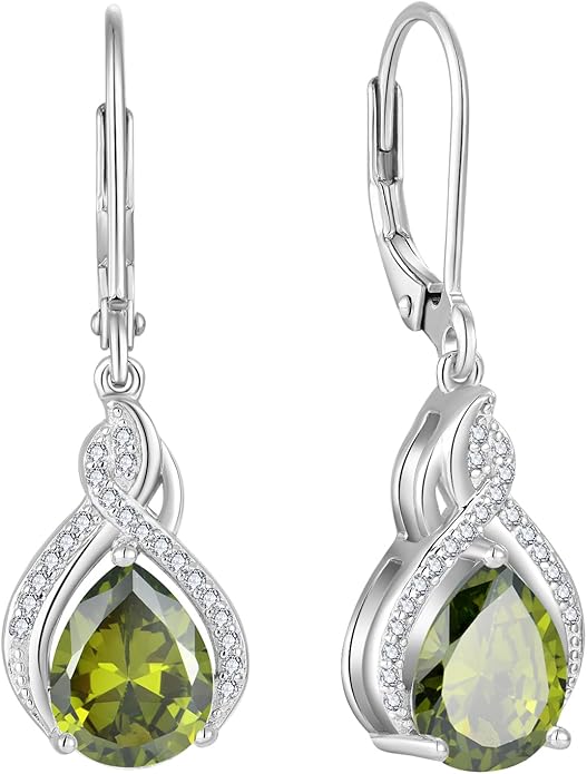 Infinity Teardrop Earrings 925 Sterling Silver Dangle Drop Leverback Earrings Pear Shaped Birthstone Jewelry Gifts for Women LWSARY