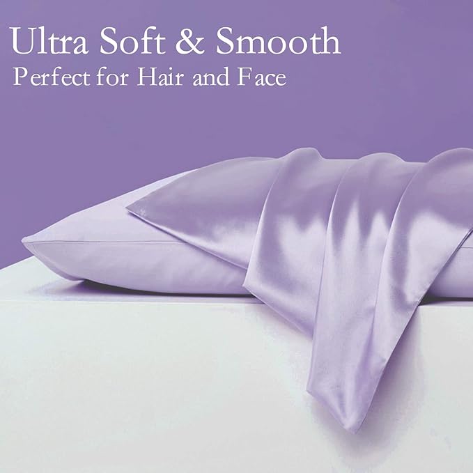 Silk Pillowcase for Hair and Skin 2 Pack 100% Mulberry Silk Bed Pillowcase Hypoallergenic Soft Breathable Both Sides Silk Pillow Case with Hidden Zipper, Pillow Cases (King, Light Purple) JOGJUE