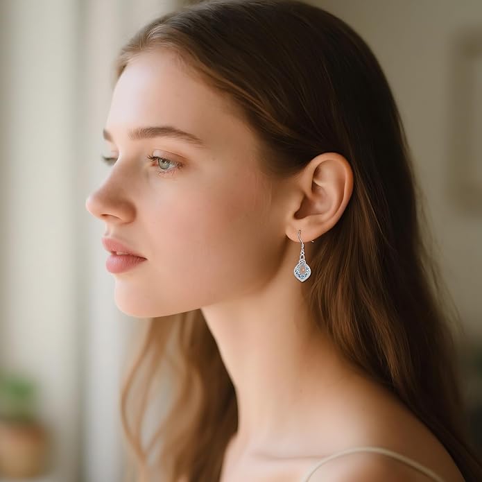 YFN Filigree Moonstone Dragonfly Earrings Sterling Silver Teardrop Bohemian Irish Celtic Knot Drop Dangle Earrings Abalone Shell Jewelry Gifts for Women YFN