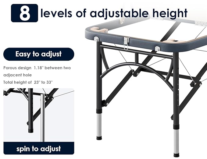 CLORIS 84" Professional Massage Table Portable 3 Folding Lightweight Facial Salon Spa Tattoo Bed Height Adjustable with Carrying Bag & Aluminium Leg Hold Up to 1100LBS Blue CLORIS-Direct