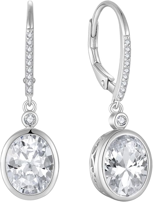 FJ Oval Cut Dangle Drop Earrings 925 Sterling Silver Leverback Earrings Birthstone Jewelry Gifts for Women FJ
