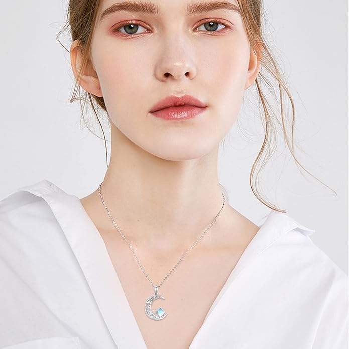 TRISHULA Moon Star Necklace, 925 Sterling Silver Crescent Moon Sun Pendant with Moonstone Crescent Jewelry Gift for Her Sister Birthday Christmas TRISHULA