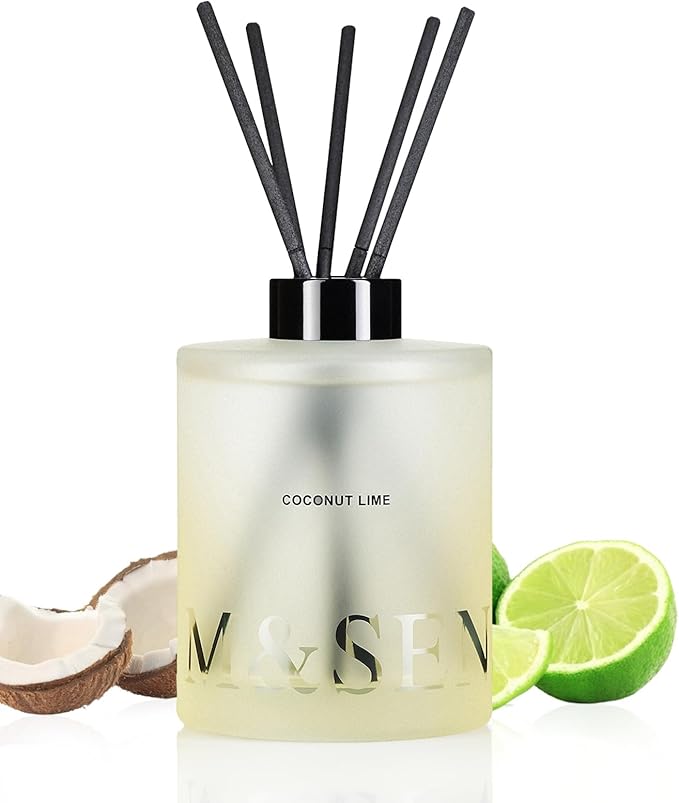 M&SENSE Coconut Lime Reed Diffuser Set - 16.9 fl oz Long-Lasting Scent, Large Natural Oil Diffuser with Sticks, Non-Toxic Aromatherapy Diffuser Gift for Home, Spa & Bedroom MSENSE
