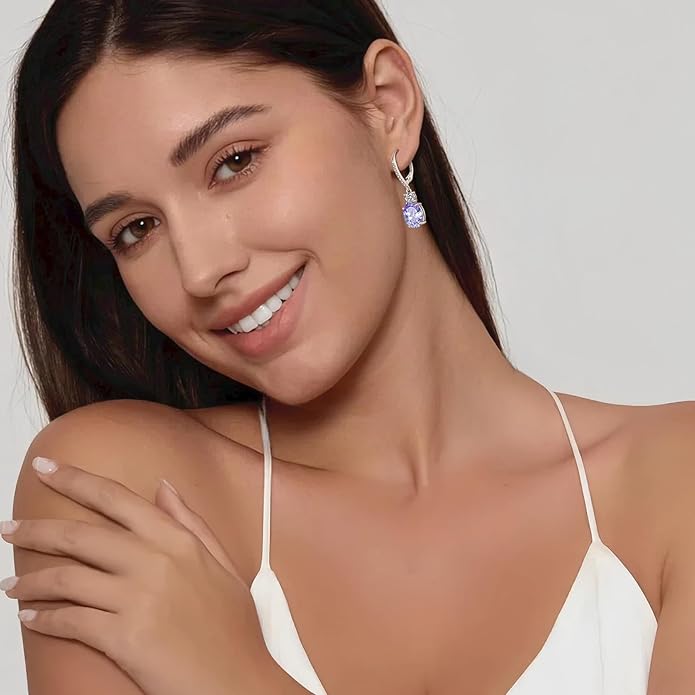 FJ Dangle Drop Earrings 925 Sterling Silver Solitaire Leverback Earrings Birthstone Jewelry for Women FJ