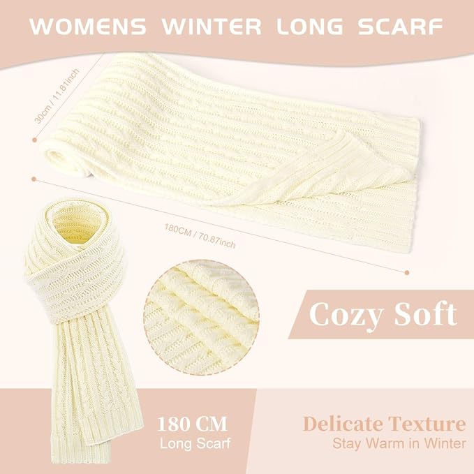 Womens Winter Warm Beanie Hat Long Scarf Touchscreen Gloves Set with Fleece Lined Skull Pom Caps 3 in 1 Set for Gift Kick Boosters