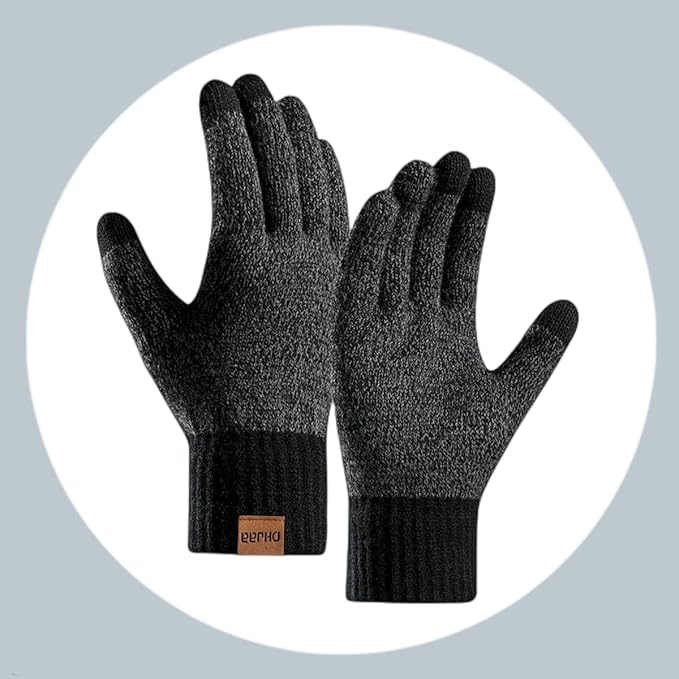 JTJFIT Winter Warm Knit Beanie Hat Long Neck Scarf Touchscreen Gloves Set with Knit Fleece Lined Skull Caps for Men JTJFIT