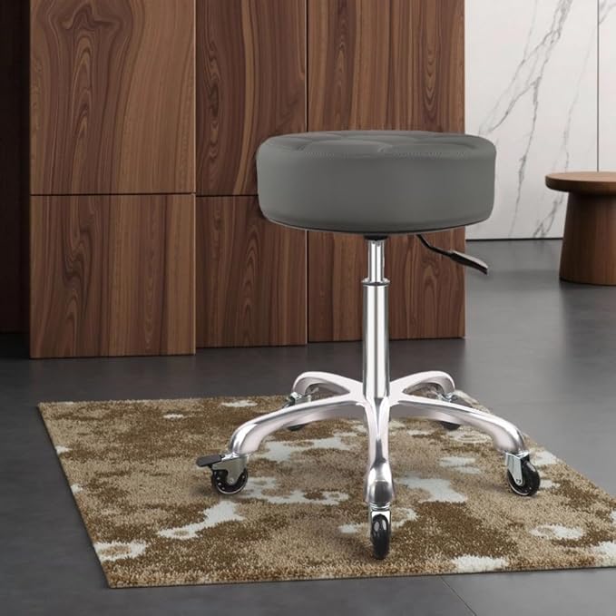 Rolling Stool with Wheels 12cm Ultra Thick Cushion Roller with Heavy Duty Swivel Desk，Adjustable Height Roller Stool for Massage Medical Tattoo Spa(Super Thick Cushion, Grey) Kick Boosters
