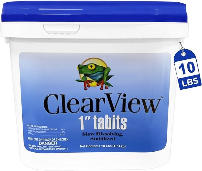 ClearView Chlorine Tablets 1 Inch 10 Lbs for Swimming Pools, 1" Chlorinating Tablets for Spa Hot Tub Chemicals Pool Chlorinating Sanitizer, Kills Bacteria Controls Algae Kick Boosters