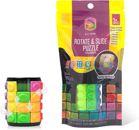 R.Y.TOYS Rotate and Slide Puzzle-Design Patent,Fidget Toys(Restore Order/Create Patterns) 8 Colors,4 Layers-Detach Piece for Quick Play,Brain Teaser,Sensory Toys,Birthday Gifts,Stocking Stuffers