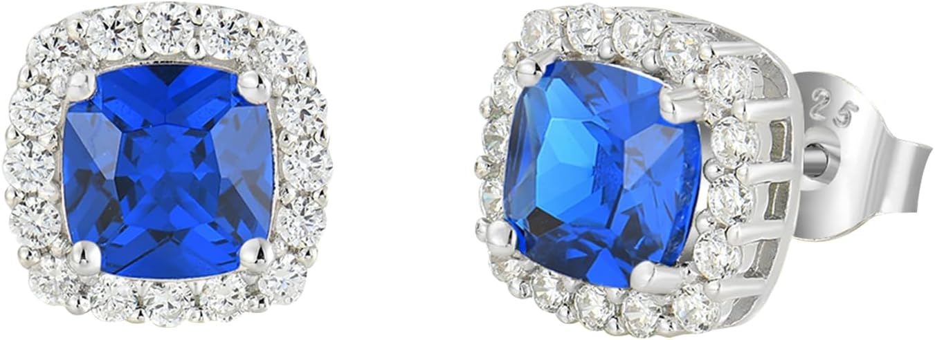 Women's Earrings 925 Sterling Silver Square Halo Stud Earrings With 5A Cubic Zirconia Birthstone Statement Earrings Jewelry Gifts for Women TIMFROZ