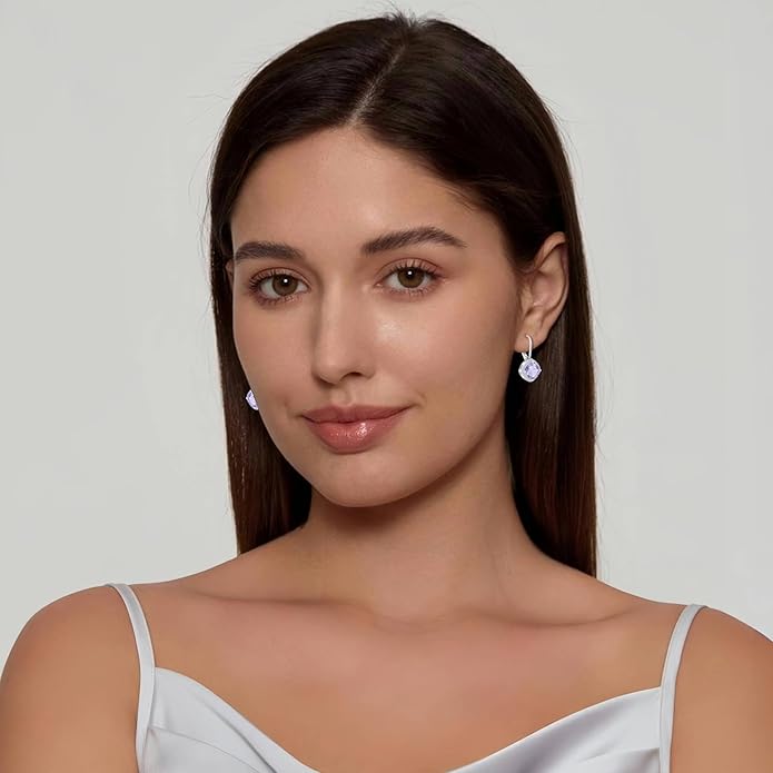 Square Princess Cut Dangle Drop Earrings 925 Sterling Silver Halo Solitaire Leverback Earrings Birthstone Jewelry for Women LWSARY