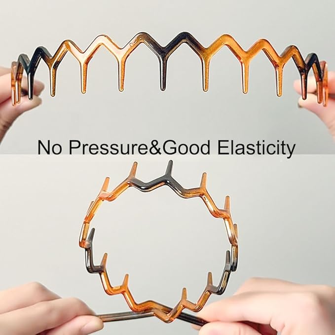 6 PCS Zig Zag Headbands Plastic Wavy Hair Head Band Comb with Teeth Hoop Accessories for Women Men Girls, Classic Black&Retro Leopard Kick Boosters