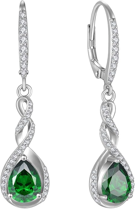 Fahonie Sterling Silver Long Drop Earrings with Cubic Zirconia Leverback Dangle Earrings Infinity Knot Birthstone Jewelry Gifts for Women FahonieJewelry