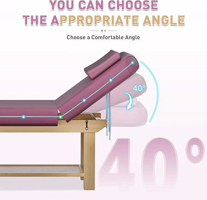 Stationary Massage Table with Memory Foam, Massage TattooTable with Adjustable Height, Facial Bed for Esthetician, PU Leather for Physical Therapy & Spa (Wood/RED, 75''L x 28''W x 25''H) Kick Boosters