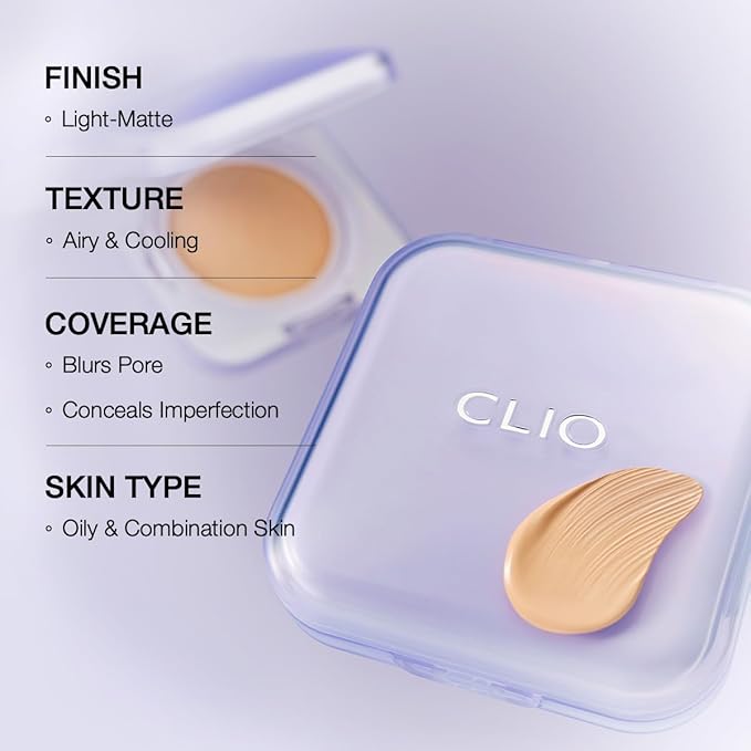 CLIO Kill Cover Mesh Blur Cushion Foundation, Flawless Full Coverage, Pore Blurring for Smooth Skin, Semi-Matte Finish, Long-Lasting, Lightweight, Oil-Control, Korean Foundation (19N PORCELAIN)