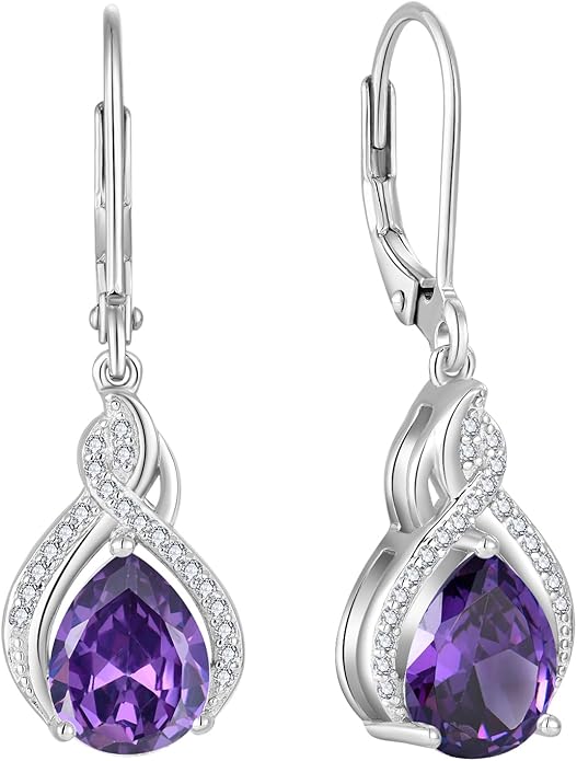 Infinity Teardrop Earrings 925 Sterling Silver Dangle Drop Leverback Earrings Pear Shaped Birthstone Jewelry Gifts for Women LWSARY