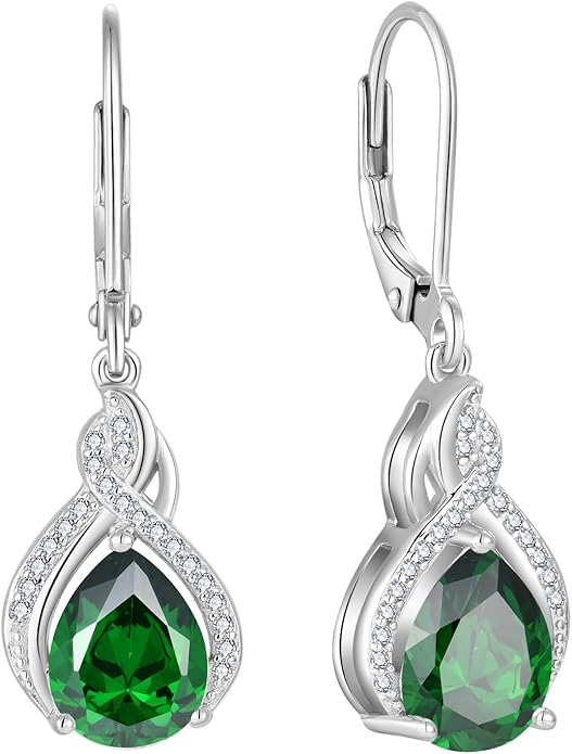 Infinity Teardrop Earrings 925 Sterling Silver Dangle Drop Leverback Earrings Pear Shaped Birthstone Jewelry Gifts for Women LWSARY
