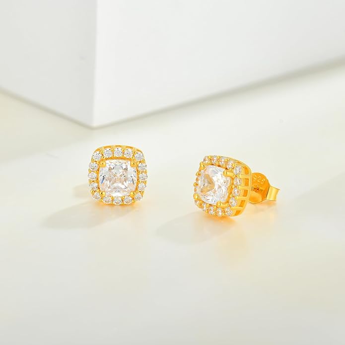 Women's Earrings 925 Sterling Silver Square Halo Stud Earrings With 5A Cubic Zirconia Birthstone Statement Earrings Jewelry Gifts for Women TIMFROZ