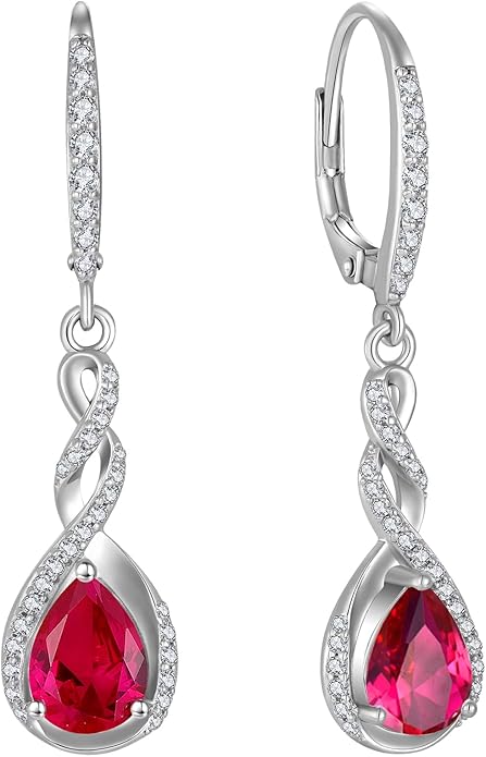 Fahonie Sterling Silver Long Drop Earrings with Cubic Zirconia Leverback Dangle Earrings Infinity Knot Birthstone Jewelry Gifts for Women FahonieJewelry