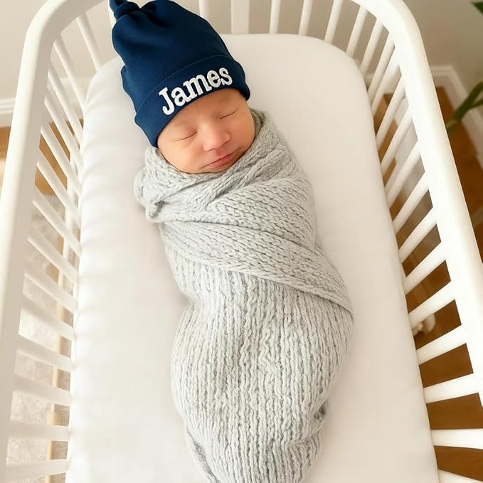 Personalized Baby Beanie Winter Pom Hat, Custom Name Knit Beanie for Infant Toddler Boys Girls 5-36 Months Soft Kick Boosters