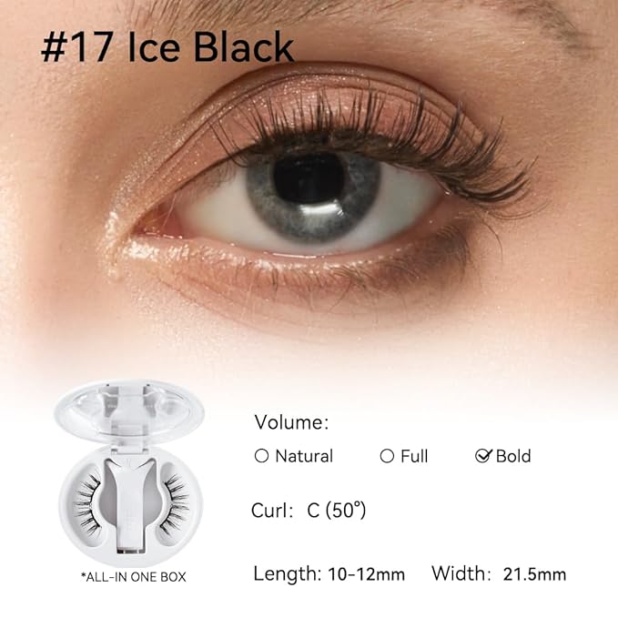 WOSADO Magnetic Eyelashes with Applicator Kit, [V17 Ice Black] Reusable Magnetic Lashes without Eyeliner, Glue-free False Lashes, Waterproof, Lightweight, Suit for Natural Makeup