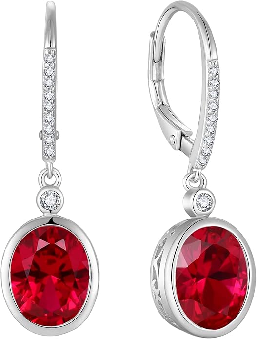 FJ Oval Cut Dangle Drop Earrings 925 Sterling Silver Leverback Earrings Birthstone Jewelry Gifts for Women FJ