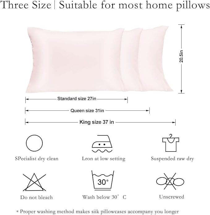 Silk Pillowcase for Hair and Skin 2 Pack 100% Mulberry Silk Bed Pillowcase Hypoallergenic Soft Breathable Both Sides Silk Pillow Case with Hidden Zipper, Pillow Cases (King, Light Pink) JOGJUE