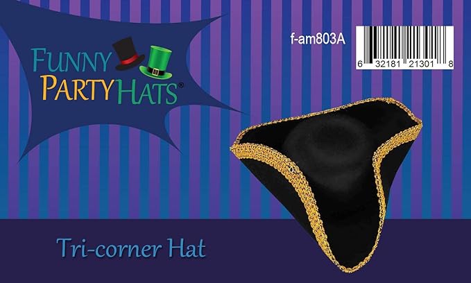 Funny Party Hats Colonial Style Tricorn Hat - Revolutionary War Deluxe Colonial Tricorn Hat Funny+Party+Hats