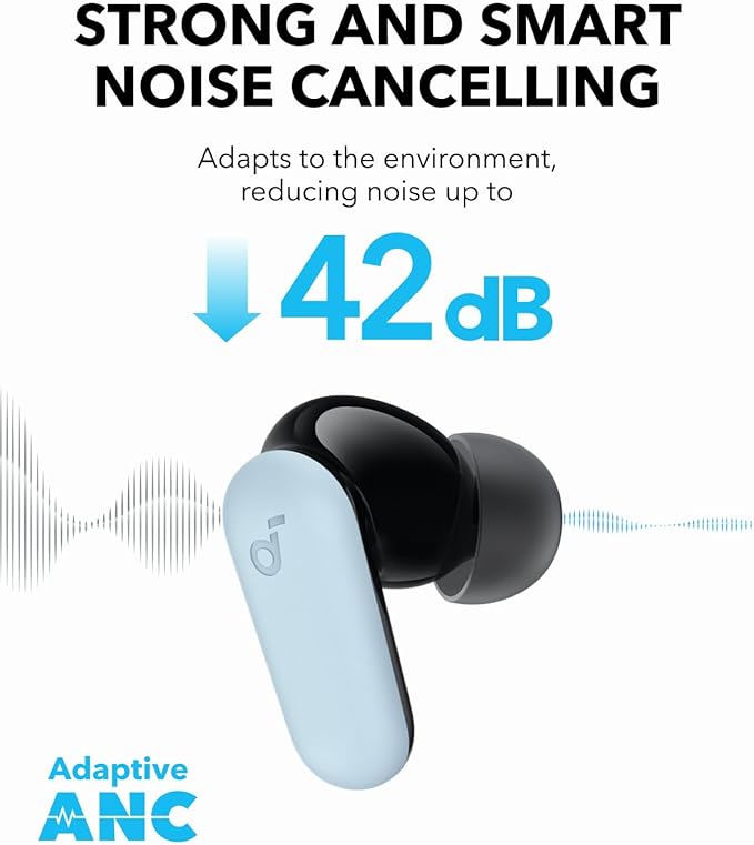 Soundcore P30i by Anker Noise Cancelling Earbuds, Strong and Smart Noise Cancelling, Powerful Bass, 45H Playtime, 2-in-1 Case and Phone Stand, IP54, Wireless Earbuds, Bluetooth 5.4 (Blue) soundcore