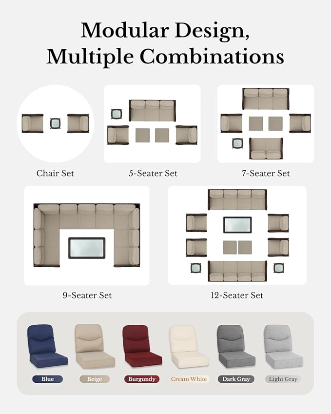 HILLGA Luxury Patio Furniture Set with 6-Inch Thick Cushions, High Back Outdoor Swivel Rocker Chairs Patio Loveseat and Couch, 6-Piece All Weather Conversation Set for Porch Deck Pool Yard, Blue (V3) HILLGA