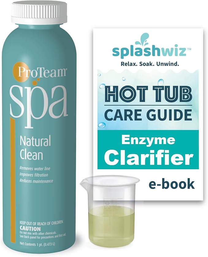 Proteam Spa Natural Clean - All Natural Hot Tub Water Clarifier Hot Tub Clarifier - Spa Enzymes for Hot Tub with SplashWiz Hot Tub Chemicals Care Guide - Made in USA (1 pt) SplashWiz%E2%84%A2