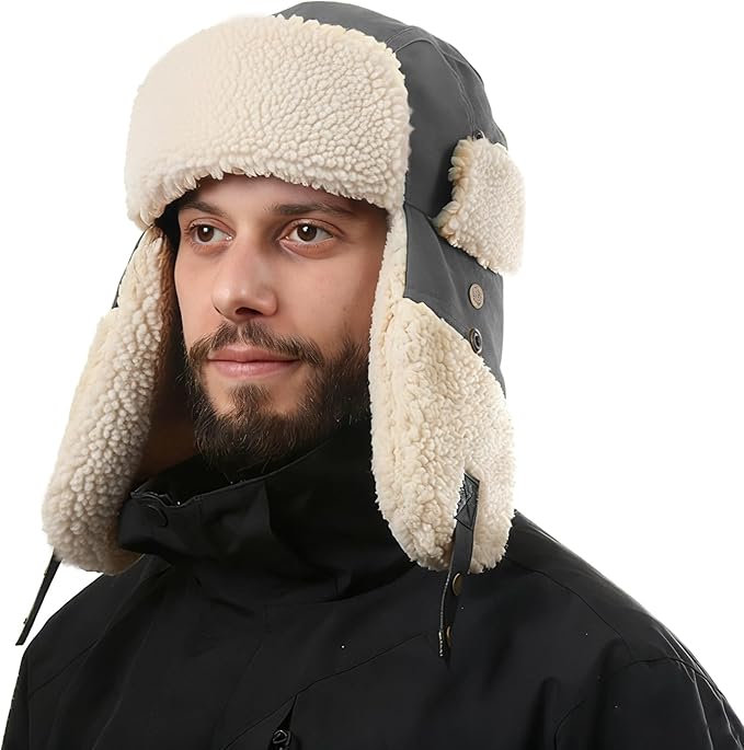 Ushanka Trapper hat, Winter Russian Hats for Men & Women Bomber Hat with Ear Flaps Warm Eskimo Trooper Hats HIKERBRO