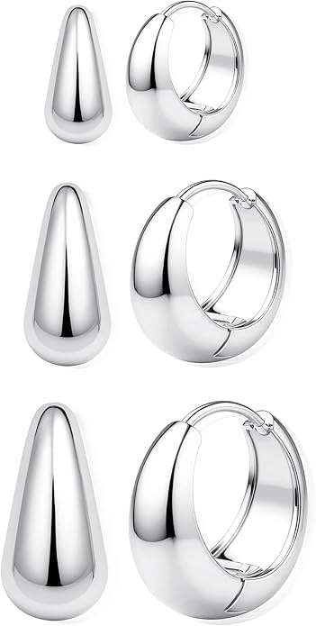 BESTEEL 3Pairs 14K Gold Plated Hoop Earrings Set for Women Chunky Earring Silver Plated Hypoallergenic Small Huggie Hoops Lightweight Tiny Thick Trendy Hoop Earrings Stacks for Multiple Piercing BESTEEL