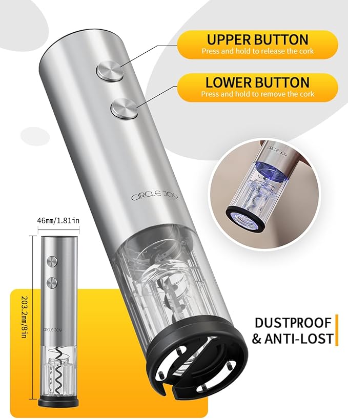 CIRCLE JOY Electric Wine Opener Rechargeable 5-in-1 Stainless Steel Wine Bottle Opener Premium Gift Set with Foil Cutter, Wine Aerator Pourer, Wine Drip Ring & Vacuum Stopper for Wine Lovers CIRCLEJOY