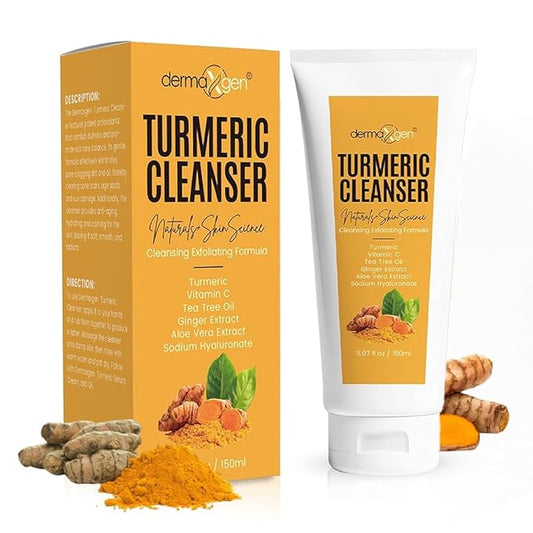 DERMAXGEN Turmeric Facial Cleanser – Natural Anti-Aging Exfoliating Turmeric Face Wash for Glowing Skin – Helps Clear Acne Scars, Dark Spots, Sun Damage & Discoloration – 5 oz