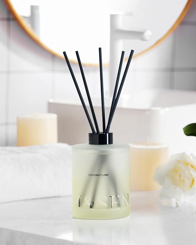 M&SENSE Coconut Lime Reed Diffuser Set - 16.9 fl oz Long-Lasting Scent, Large Natural Oil Diffuser with Sticks, Non-Toxic Aromatherapy Diffuser Gift for Home, Spa & Bedroom MSENSE