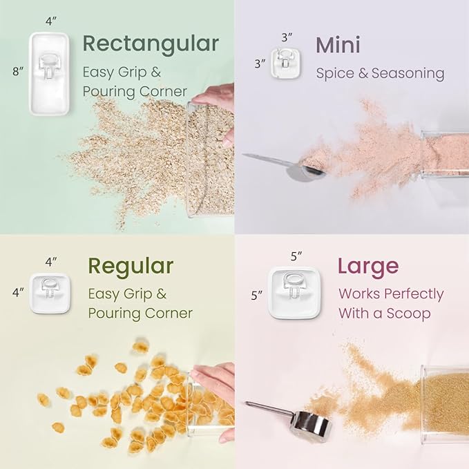 Felli Flip Tite Food Storage Container 5" LARGE Size Airtight Lid Lock Top, Stackable Kitchen Canister for Space Saving, Pantry Fridge Cupboard Organizer, Spice Seasoning Pet Treats Snack (1.1 qt) Felli