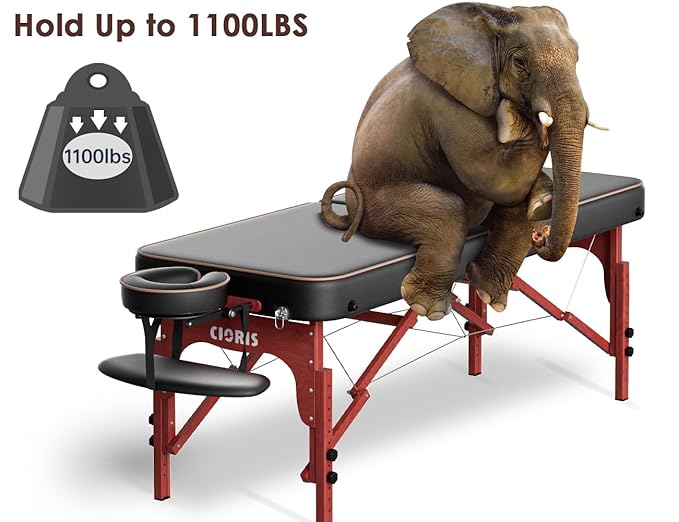 CLORIS 84" Professional Massage Table Portable Reinforced Wooden Leg Hold Up to 1100LBS 2 Folding Lightweight Spa Salon Tattoo Massage Bed Height Adjustable with Carrying Bag - Black CLORIS-Direct