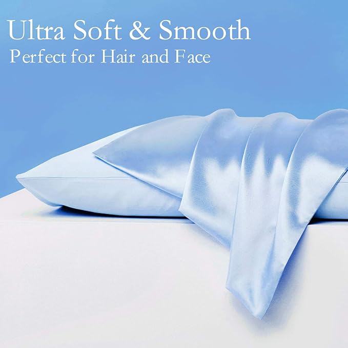 Silk Pillowcase for Hair and Skin 2 Pack 100% Mulberry Silk Bed Pillowcase Hypoallergenic Soft Breathable Both Sides Silk Pillow Case with Hidden Zipper, Pillow Cases (Standard, Blue) JOGJUE
