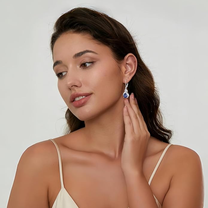 Infinity Teardrop Earrings 925 Sterling Silver Dangle Drop Leverback Earrings Pear Shaped Birthstone Jewelry Gifts for Women LWSARY