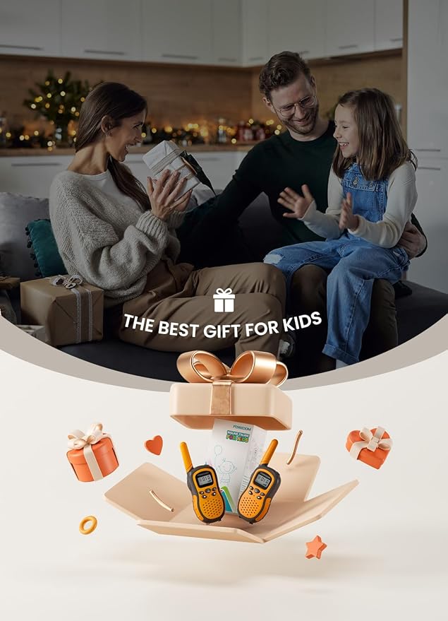 FOREDOM Walkie Talkies for Kids Walkie Talkies Long Range for Boys Age 3 to 12 Year Old Birthday Toys with Flashlight, Lanyards, 2 Pack - Orange FOREDOM