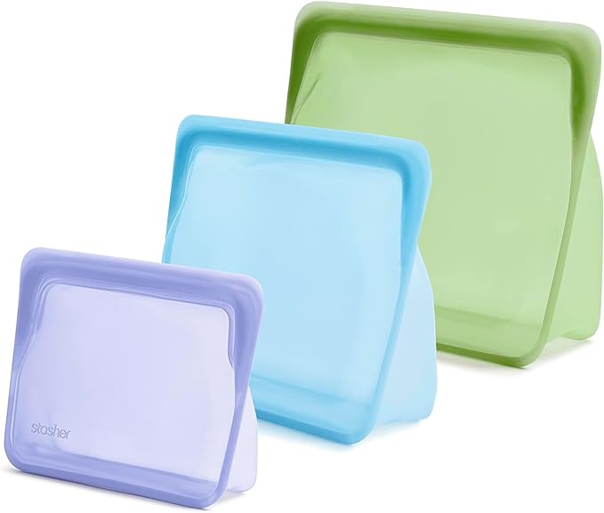 Stasher Premium Silicone Reusable Food Storage Bags, 3-Pack, Multi, Multi-Use Food Storage Bags, Lunch Bag, Travel Containers, BPA Free, Leak-free, Dishwasher-Safe, Eco-friendly Stasher