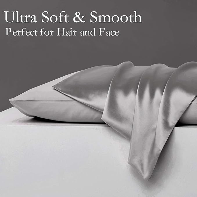 Silk Pillowcase for Hair and Skin 2 Pack 100% Mulberry Silk Bed Pillowcase Hypoallergenic Soft Breathable Both Sides Silk Pillow Case with Hidden Zipper, Standard Size Pillow Cases (Grey) JOGJUE