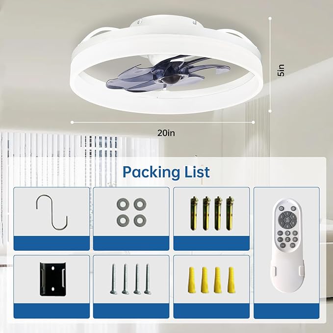 Smart Ceiling Fan with Lights and Alexa Assistant/APP/Remote Control Low Profile Fan with 6 Speeds, 15° Tilt Manal Adjustment, Stepless Color Temperature Change for Home, Office White Kick Boosters