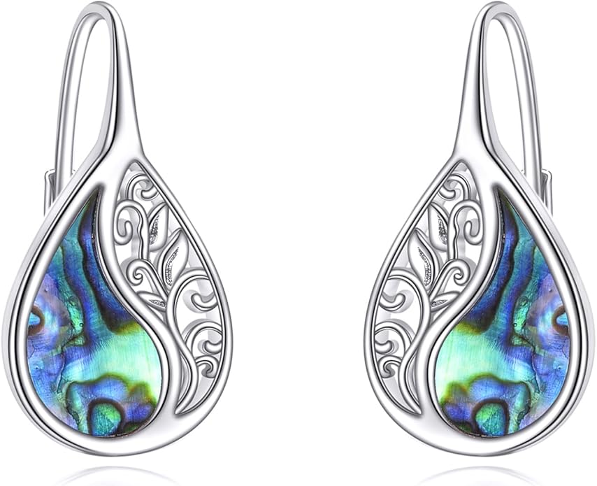 YFN Filigree Moonstone Dragonfly Earrings Sterling Silver Teardrop Bohemian Irish Celtic Knot Drop Dangle Earrings Abalone Shell Jewelry Gifts for Women YFN